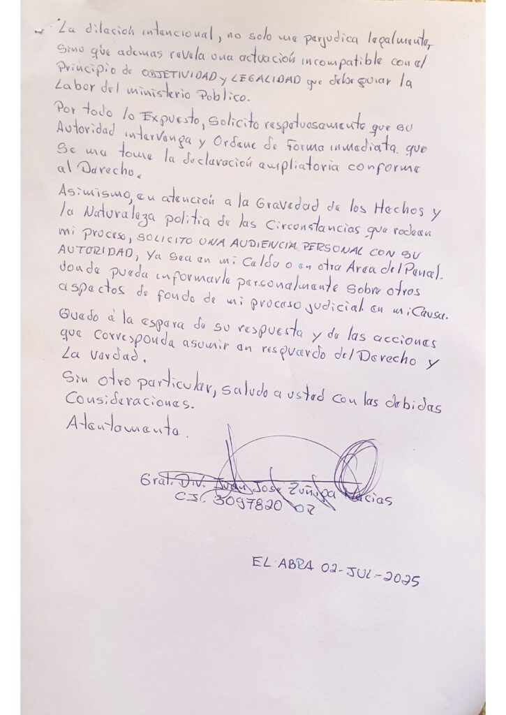 Nota manuscrita Zúñiga

